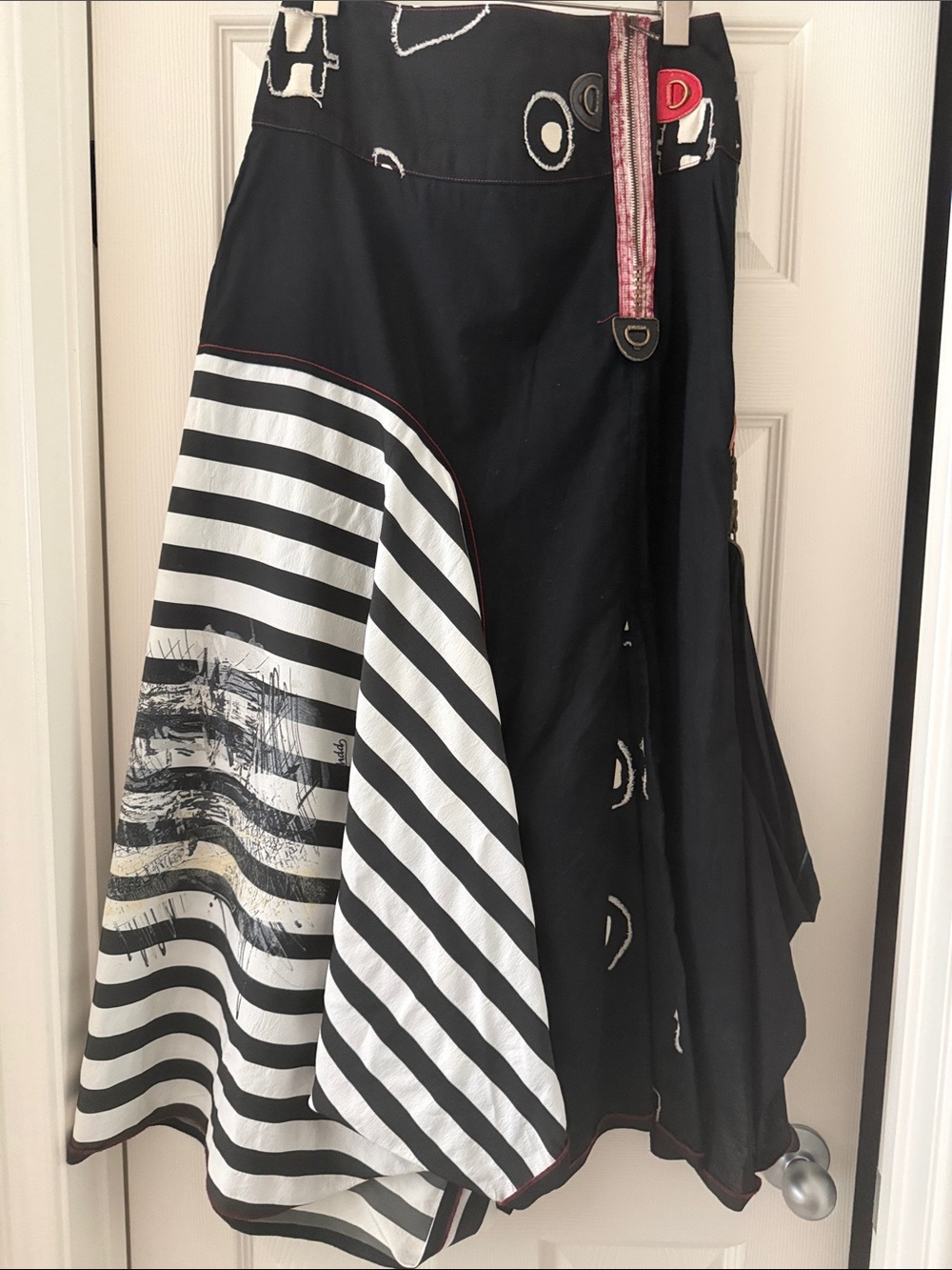 OHDD  A-Line Midi Skirt with Graphic Stripe Panel